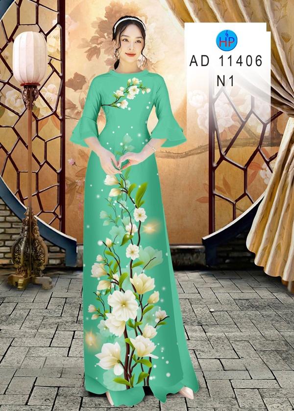 Vải Áo Dài Hoa In 3D AD 11406 8